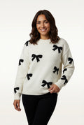 Knitted Sweater With Bow-sweaters > knitted sweater-Laventaire-White-S-Laventaire