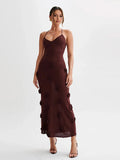 Lace Back Maxi Dress-dresses > maxi dress-Laventaire-Burgundy-S-Laventaire