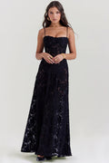 Lace Floral Maxi Dress-dresses > maxi dress-Laventaire-Black-S-Laventaire