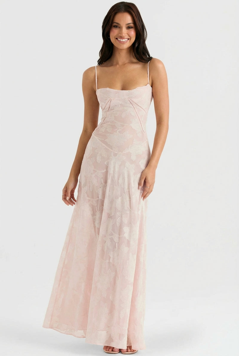 Lace Floral Maxi Dress-dresses > maxi dress-Laventaire-Blush Pink-S-Laventaire