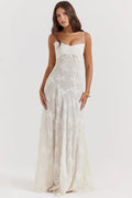 Lace Floral Maxi Dress-dresses > maxi dress-Laventaire-White-S-Laventaire