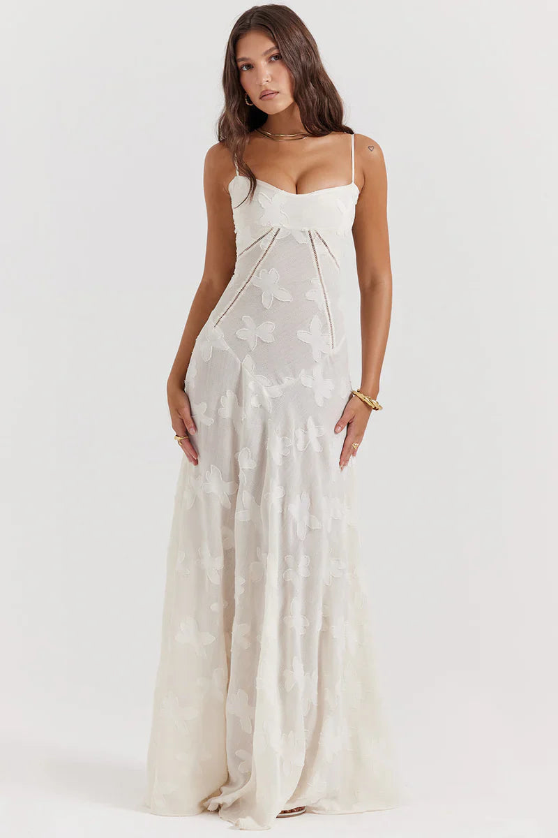 Lace Floral Maxi Dress-dresses > maxi dress-Laventaire-White-S-Laventaire
