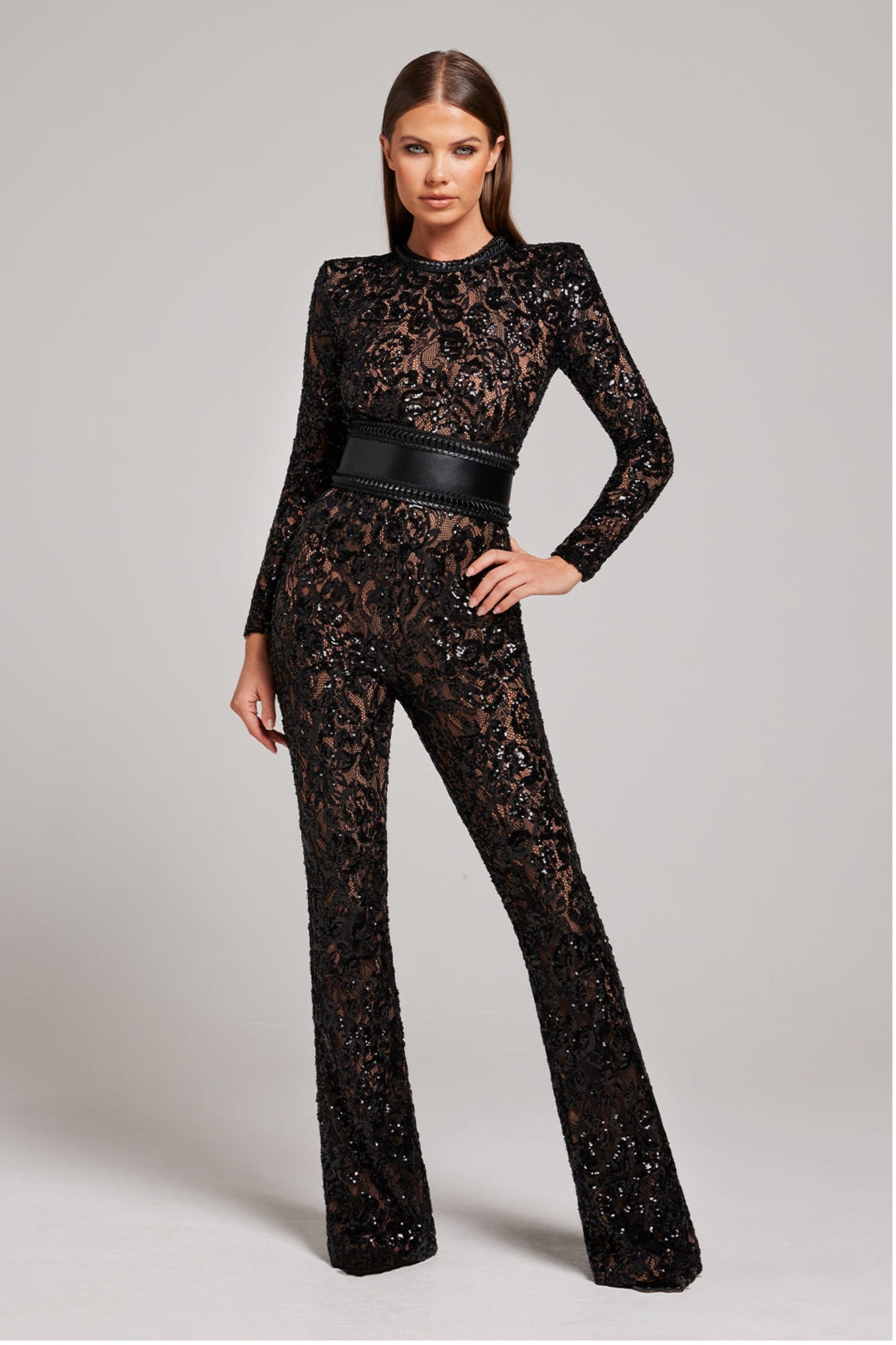 Lace Full-Length Jumpsuit-jumpsuits > full-length jumpsuit-Laventaire-Black-S-Laventaire