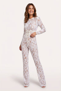 Lace Full-Length Jumpsuit-jumpsuits > full-length jumpsuit-Laventaire-White-S-Laventaire