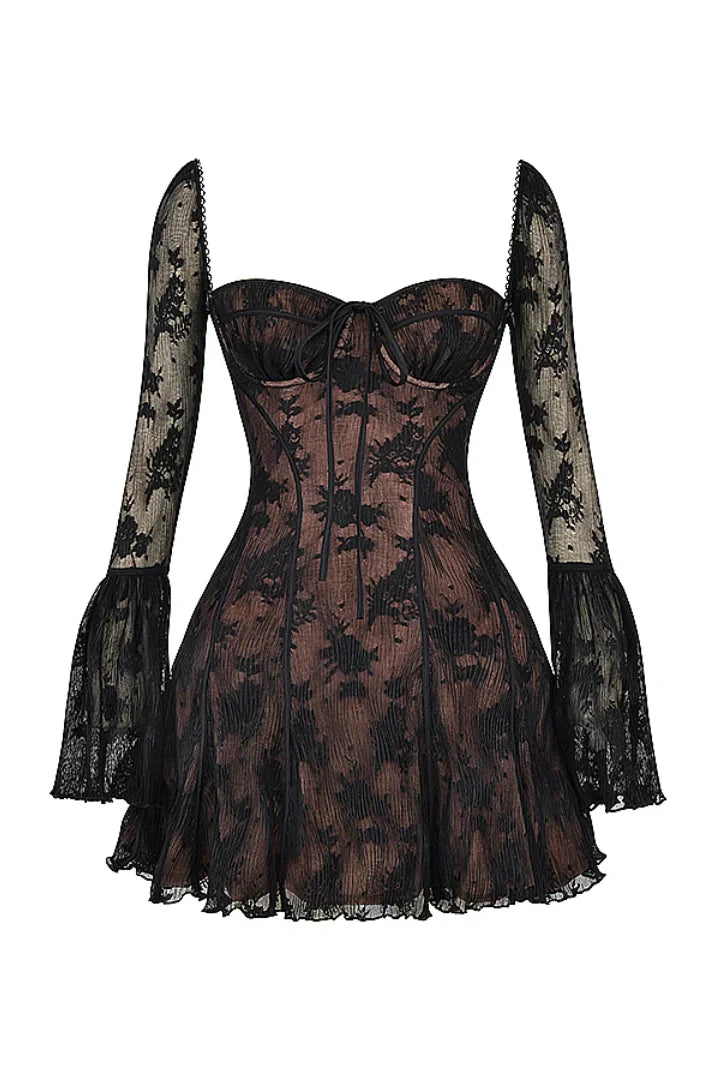 Lace Mini Wedding Guest Dress-dresses > wedding guest dress-Laventaire-Laventaire