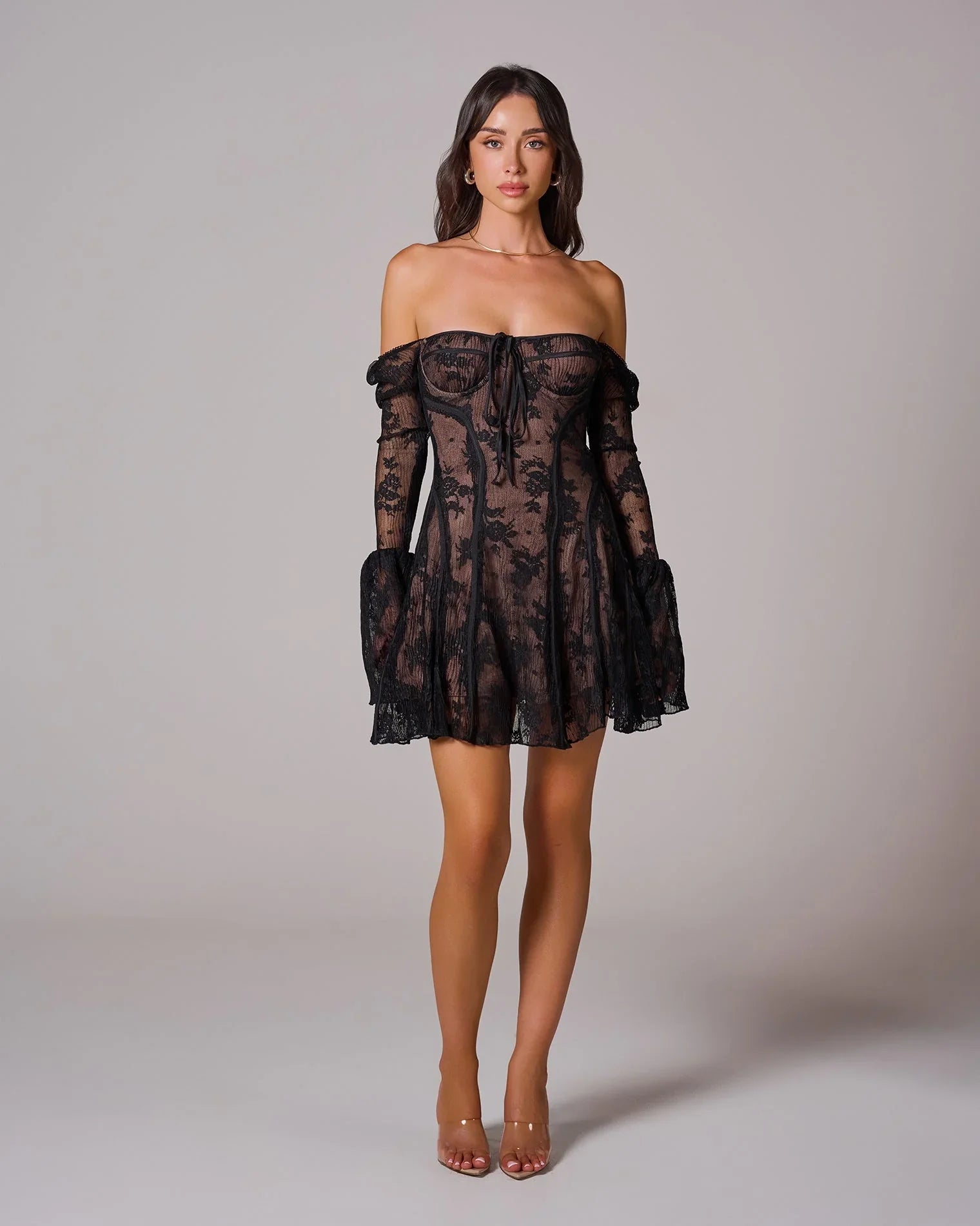 Lace Mini Wedding Guest Dress-dresses > wedding guest dress-Laventaire-Laventaire