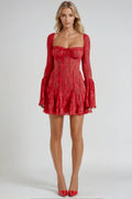 Lace Mini Wedding Guest Dress-dresses > wedding guest dress-Laventaire-Red-S-Laventaire