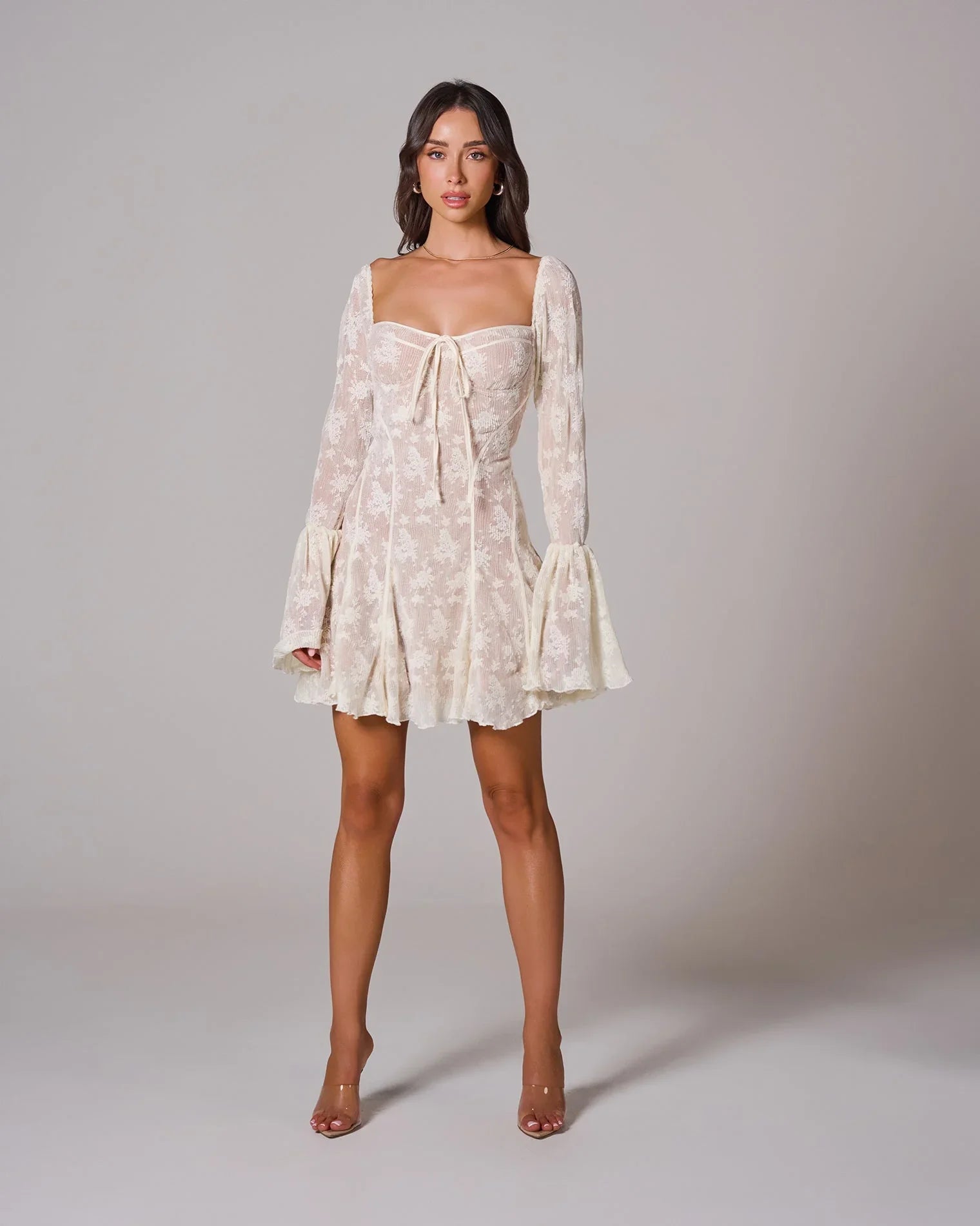 Lace Mini Wedding Guest Dress-dresses > wedding guest dress-Laventaire-White-S-Laventaire