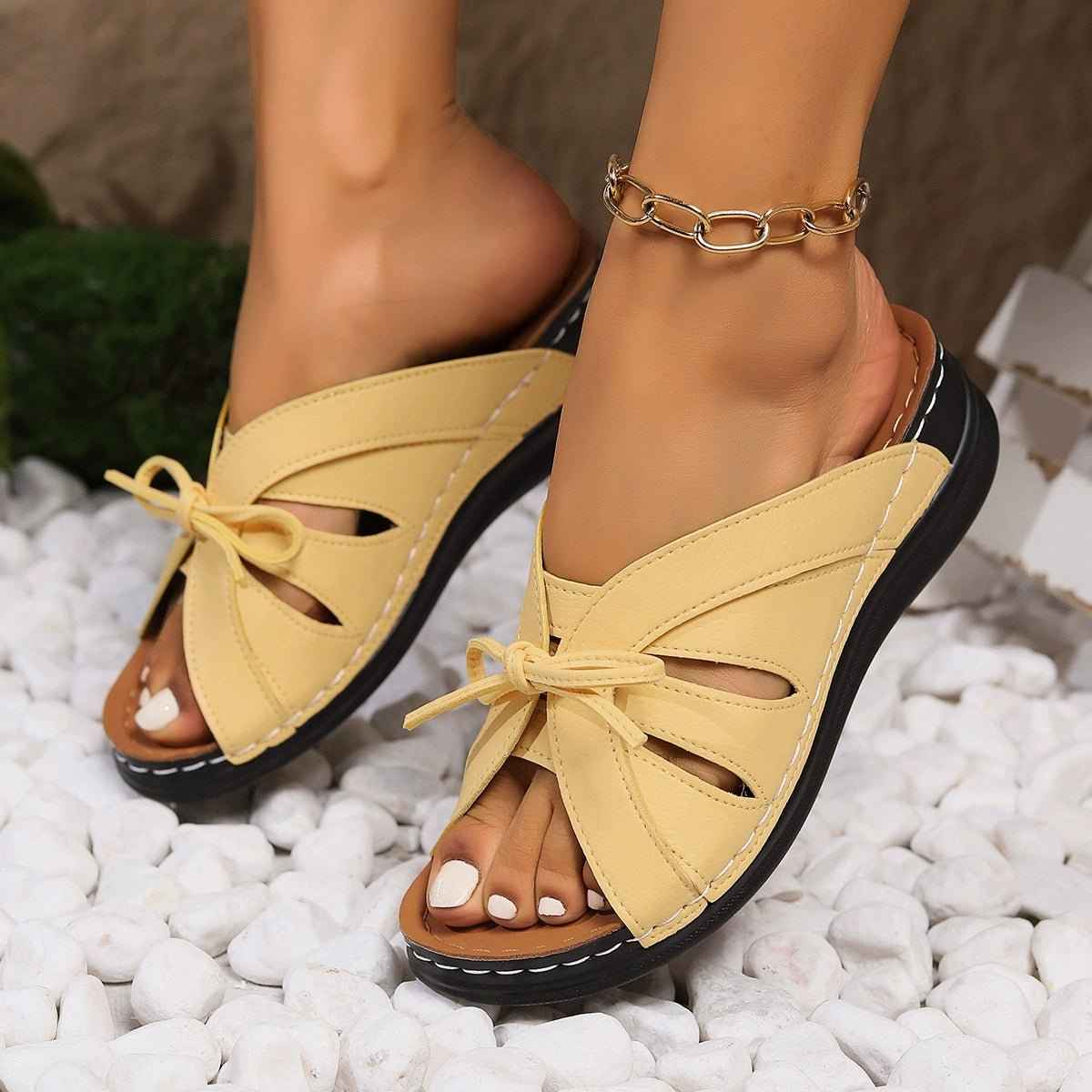 Lace Open Toe Sandals-footwear > sandals > open toe sandals-Laventaire-Yellow-36-Laventaire