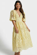 Lace Wedding Guest Dress-dresses > lace dress-Laventaire-Pastel Yellow-S-Laventaire