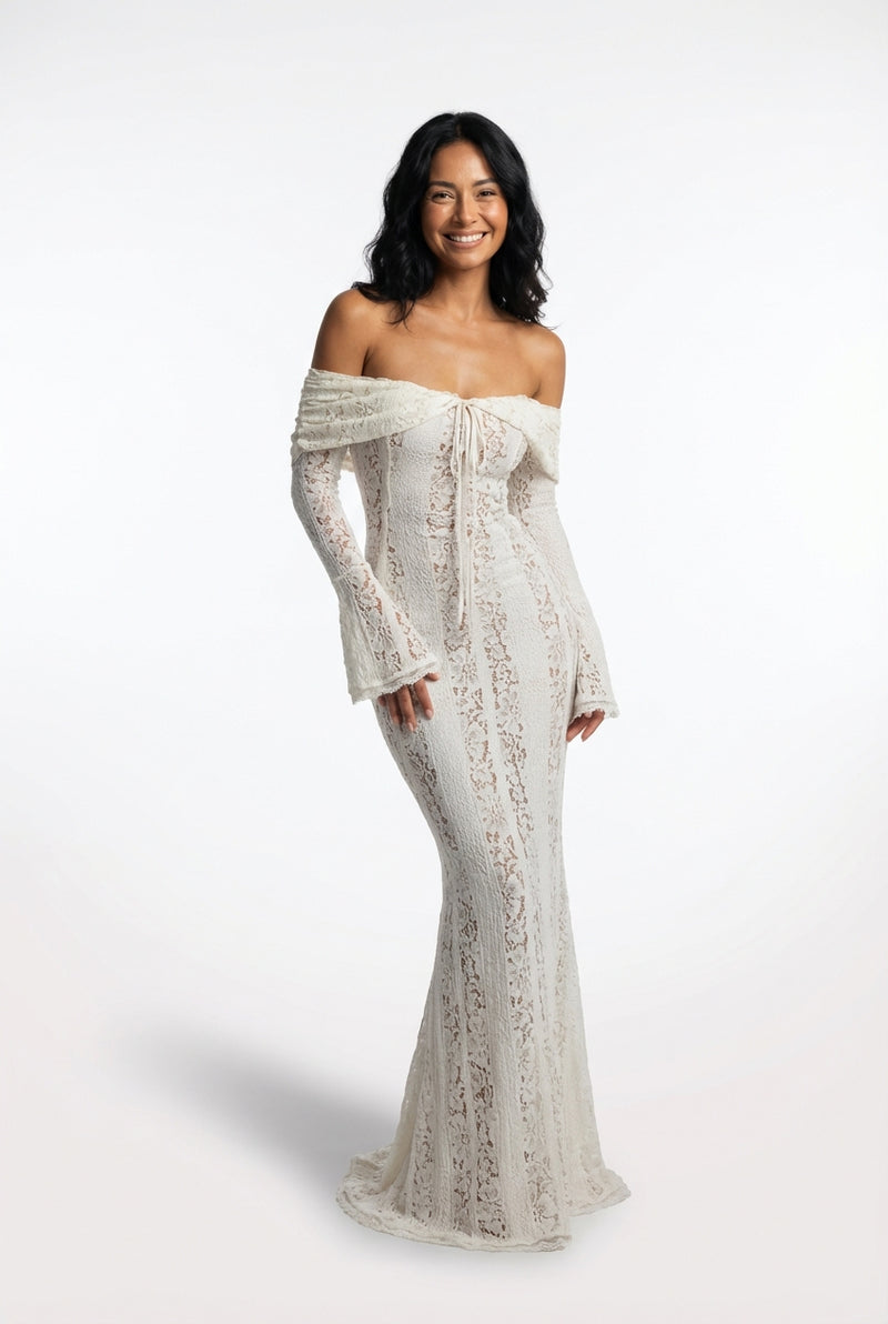 Lace White Maxi Dress-dresses > maxi dress-Laventaire-White-S-Laventaire