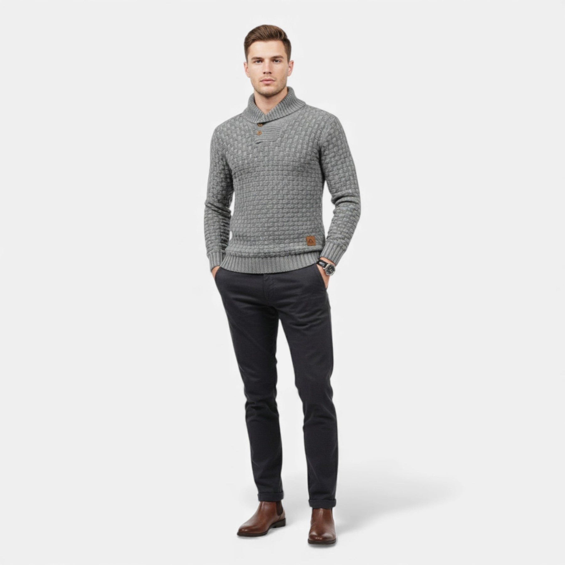 Lapel Casual Sweater-sweaters > lapel sweater-Laventaire-Laventaire
