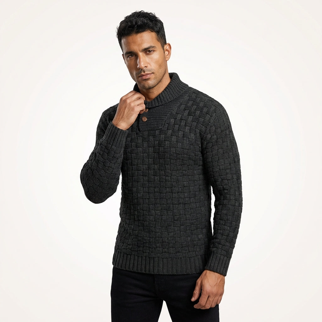 Lapel Casual Sweater-sweaters > lapel sweater-Laventaire-Black-S-Laventaire