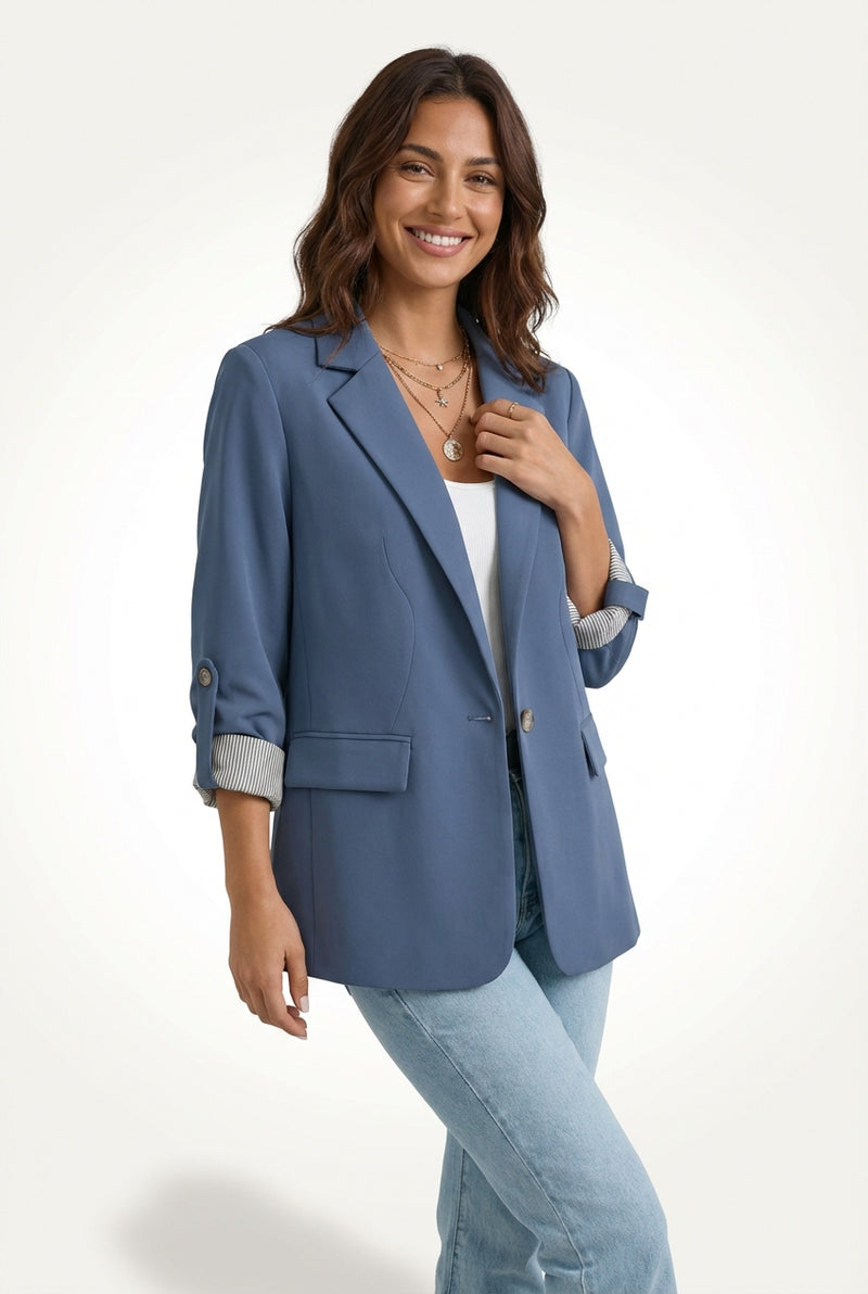 Lapel Collar Slim Fit Blazer-blazers > lapel collar blazer-Laventaire-Blue-S-Laventaire