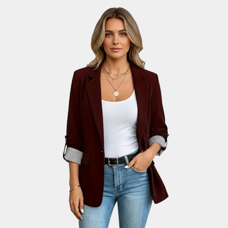 Lapel Collar Slim Fit Blazer-blazers > lapel collar blazer-Laventaire-Burgundy-S-Laventaire