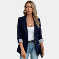 Lapel Collar Slim Fit Blazer-blazers > lapel collar blazer-Laventaire-Navy Blue-S-Laventaire