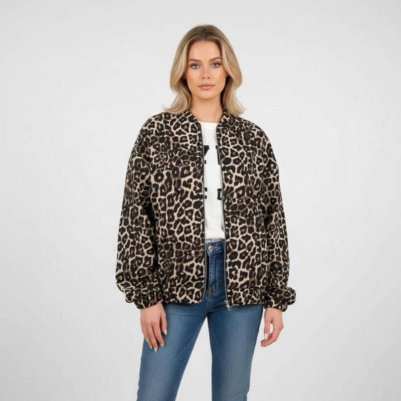 Leopard Print Bomber Jacket-outerwear > bomber jacket-Laventaire-Laventaire