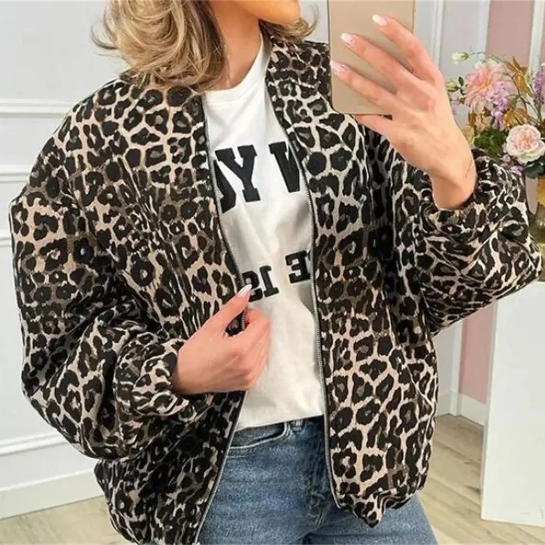 Leopard Print Bomber Jacket-outerwear > bomber jacket-Laventaire-Laventaire
