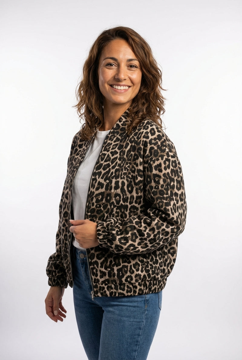 Leopard Print Bomber Jacket-outerwear > bomber jacket-Laventaire-Animal Print-S-Laventaire