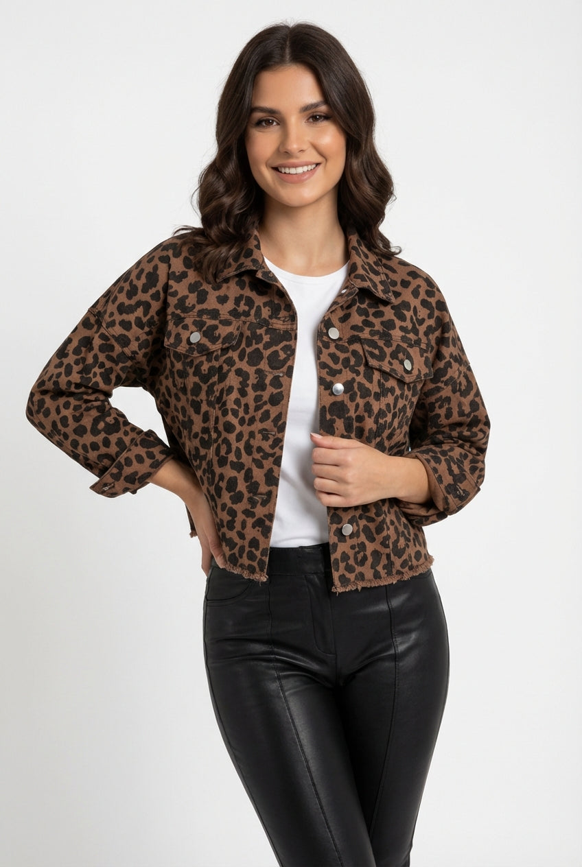 Leopard Print Jacket-jackets > denim jacket-Laventaire-Brown-S-Laventaire
