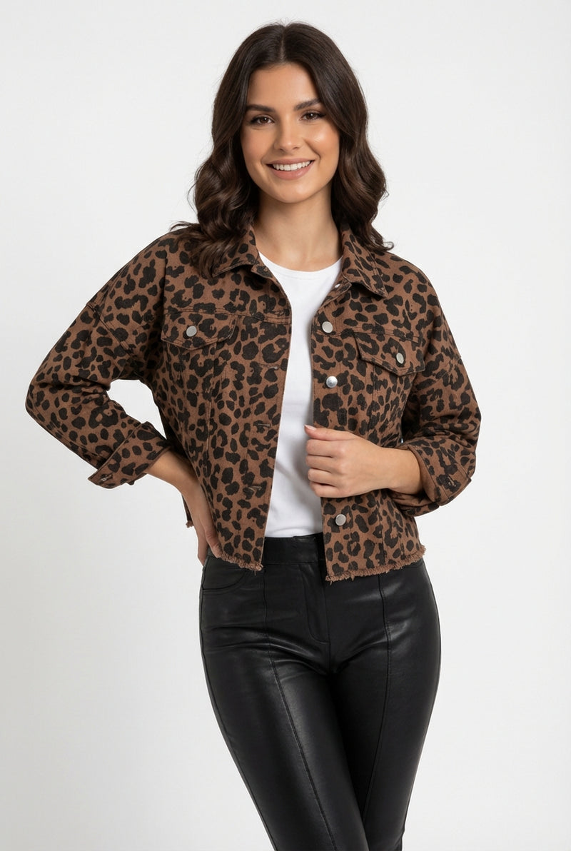Leopard Print Jacket-jackets > denim jacket-Laventaire-Brown-S-Laventaire