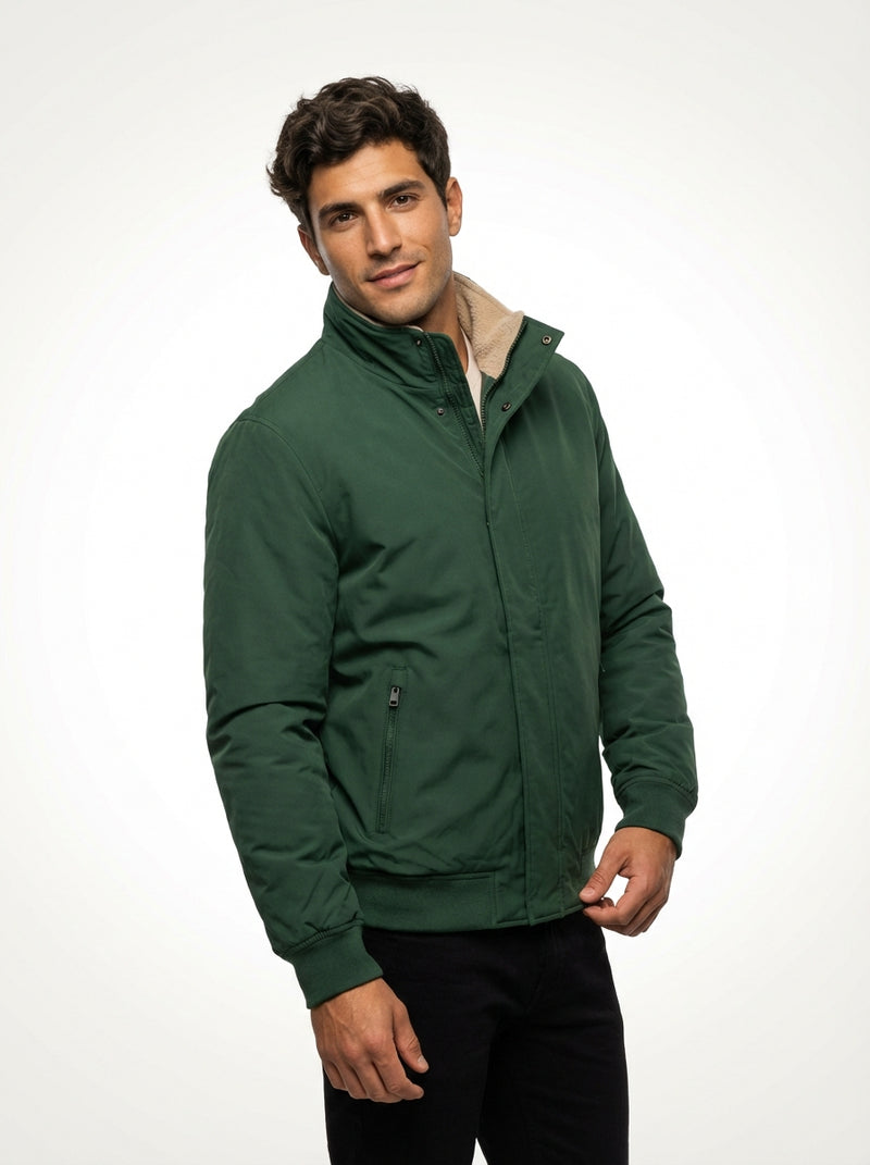 Lined Bomber Jacket-outerwear > bomber jacket-Laventaire-Dark Green-S-Laventaire