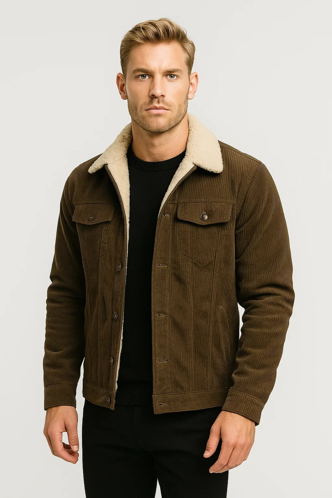 Lined Ribbed Jacket-jackets > lined jacket-Laventaire-Dark Brown-S-Laventaire