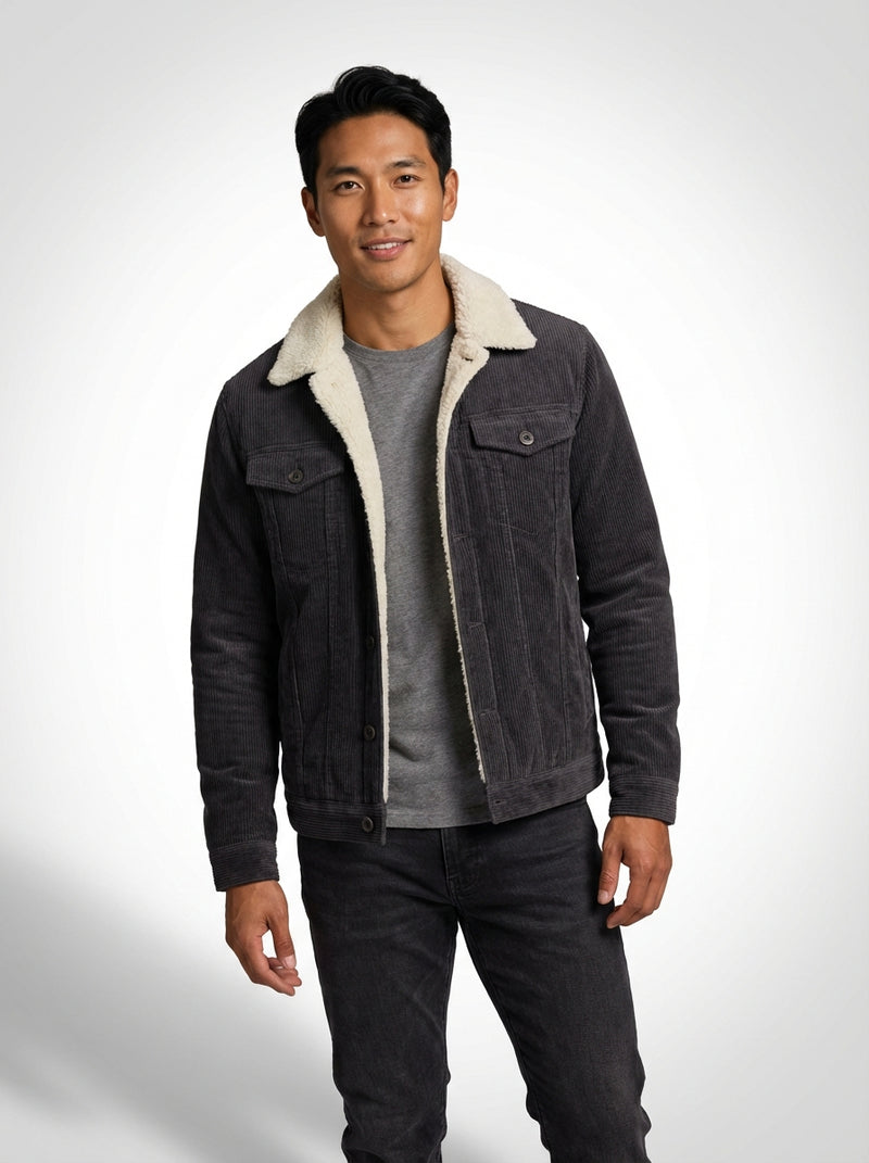 Lined Ribbed Jacket-jackets > lined jacket-Laventaire-Dark Gray-S-Laventaire