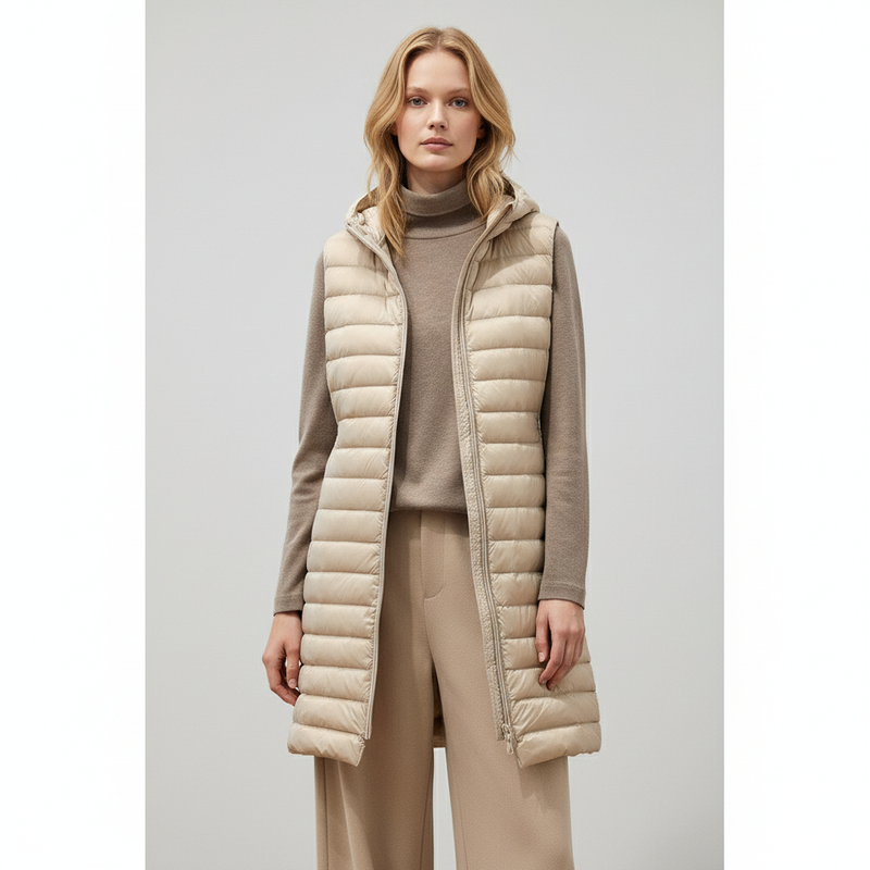 Long Padded Sleeveless Vest-outerwear > vest-Laventaire-Laventaire