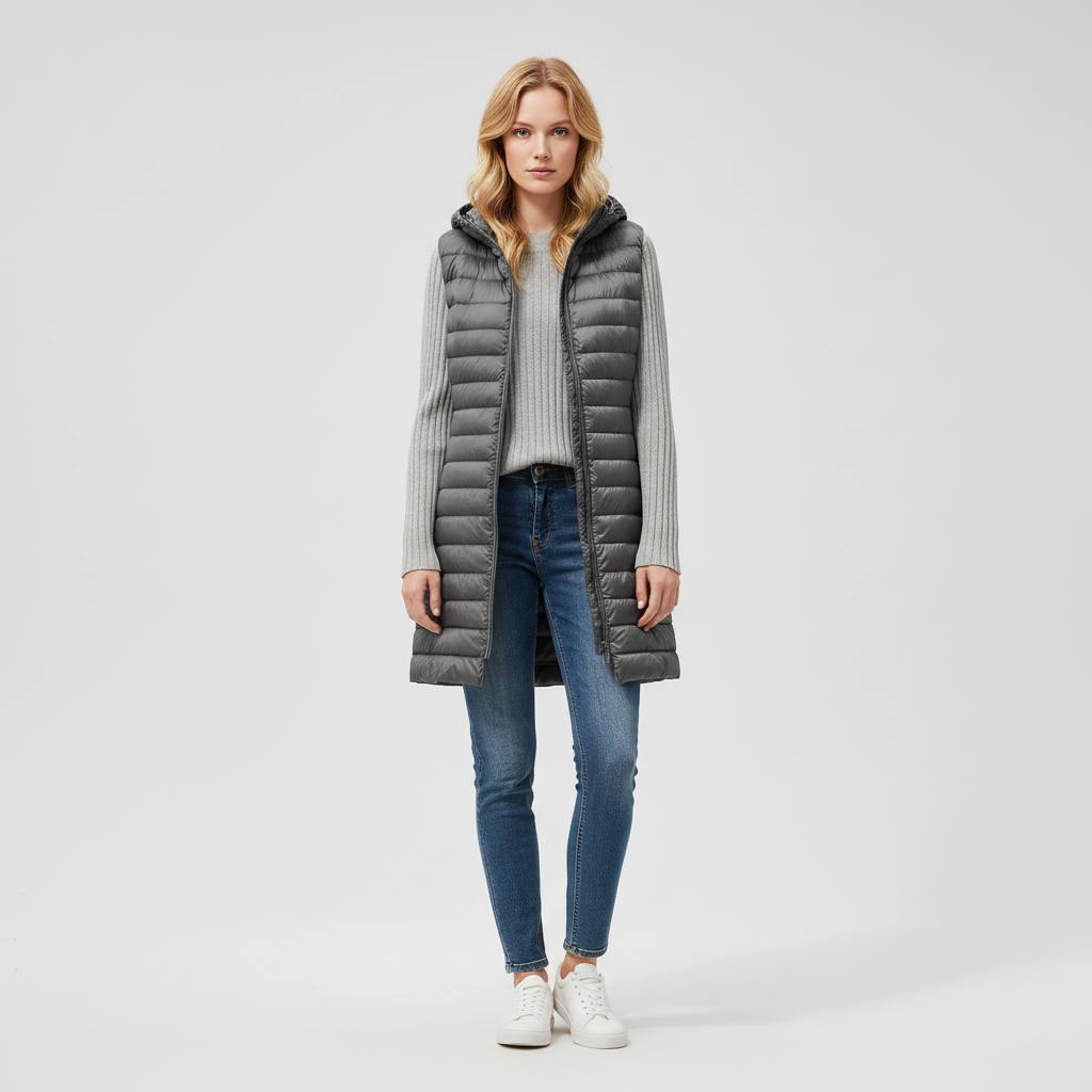 Long Padded Sleeveless Vest-outerwear > vest-Laventaire-Gray-M-Laventaire