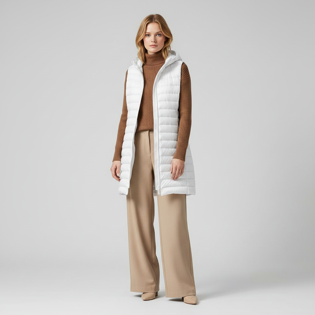 Long Padded Sleeveless Vest-outerwear > vest-Laventaire-White-M-Laventaire