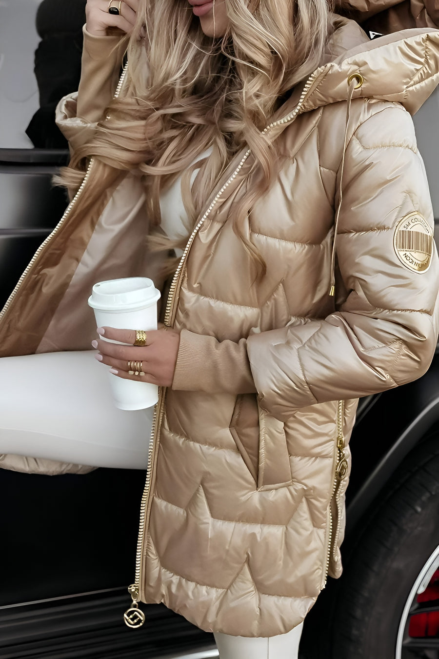 Long Quilted Casual Jacket-outerwear > jackets > quilted jackets-Laventaire-Laventaire
