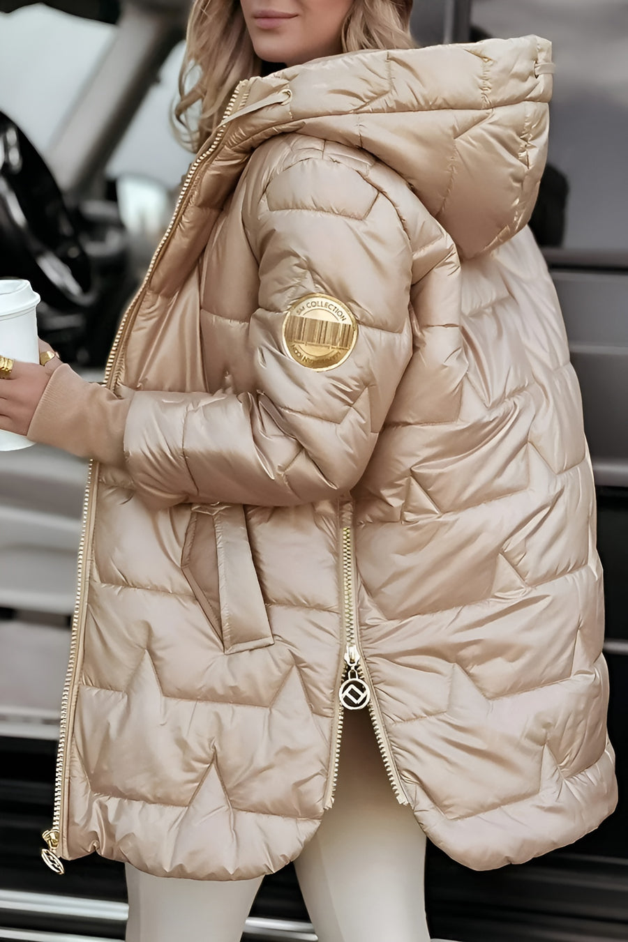 Long Quilted Casual Jacket-outerwear > jackets > quilted jackets-Laventaire-Laventaire