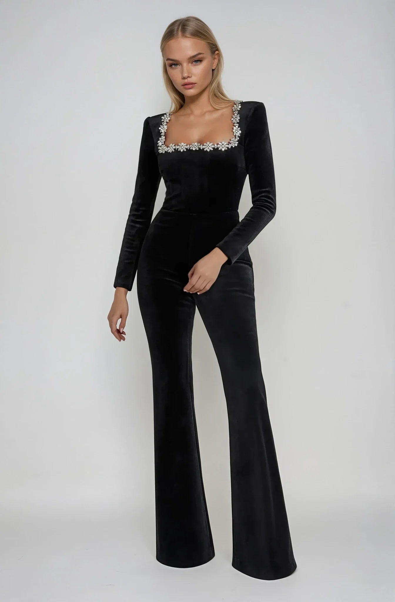 Long Sleeve Black Jumpsuit Fit-jumpsuits > long sleeve jumpsuit-Laventaire-Laventaire