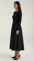 Long Sleeve Black Midi Dress-dresses > midi dress-Laventaire-Laventaire