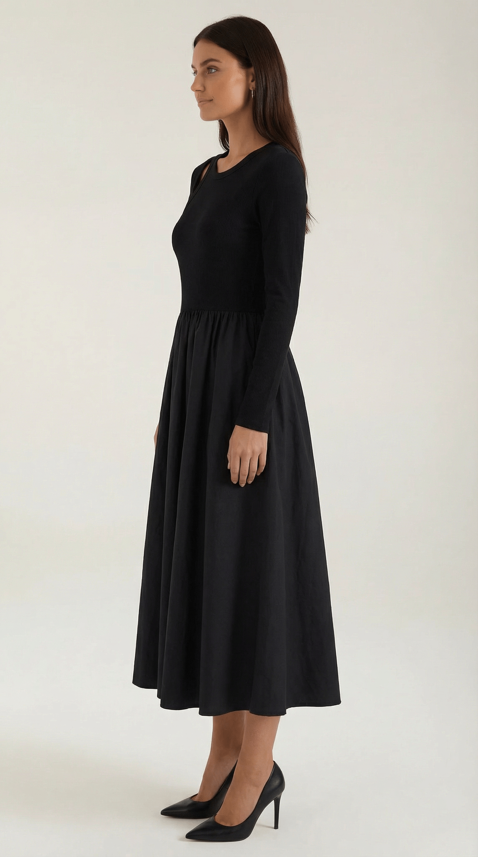 Long Sleeve Black Midi Dress-dresses > midi dress-Laventaire-Laventaire