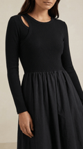 Long Sleeve Black Midi Dress-dresses > midi dress-Laventaire-Laventaire