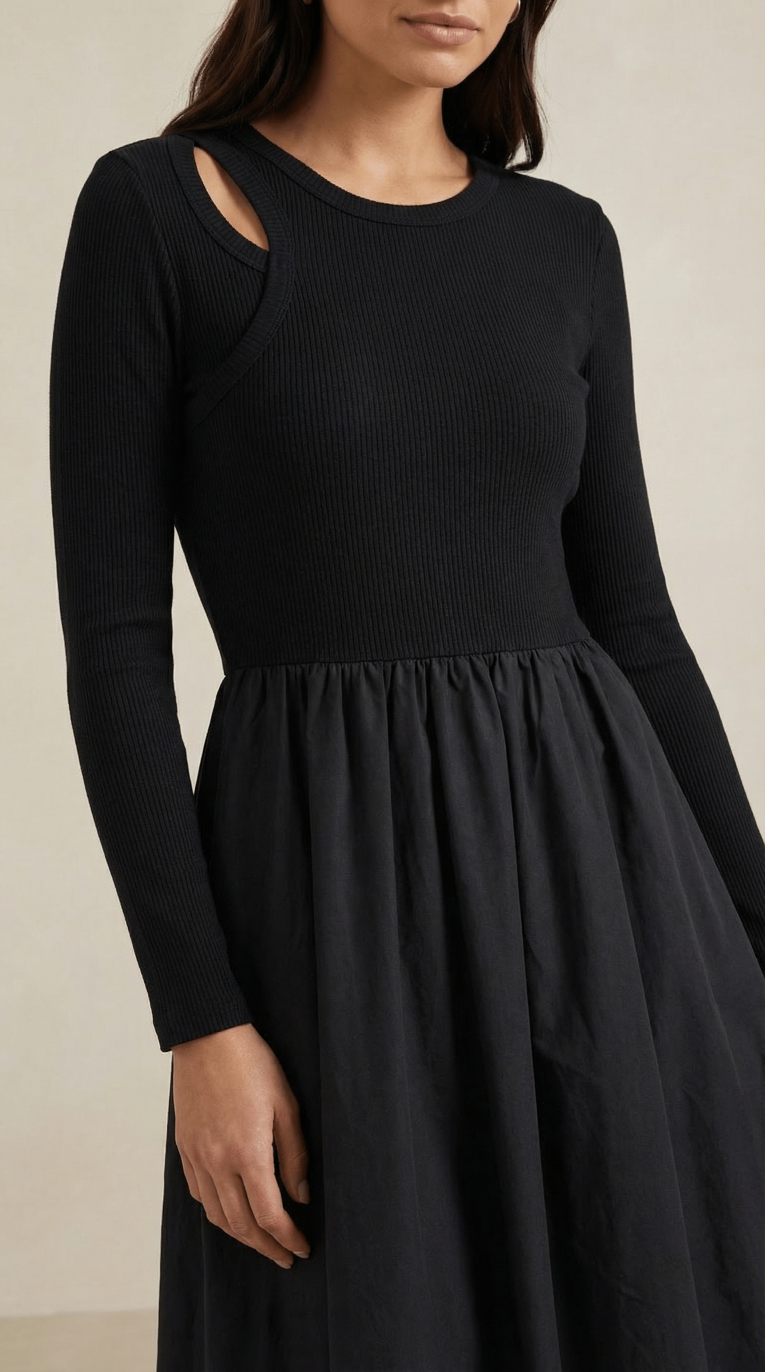 Long Sleeve Black Midi Dress-dresses > midi dress-Laventaire-Laventaire