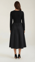 Long Sleeve Black Midi Dress-dresses > midi dress-Laventaire-Laventaire