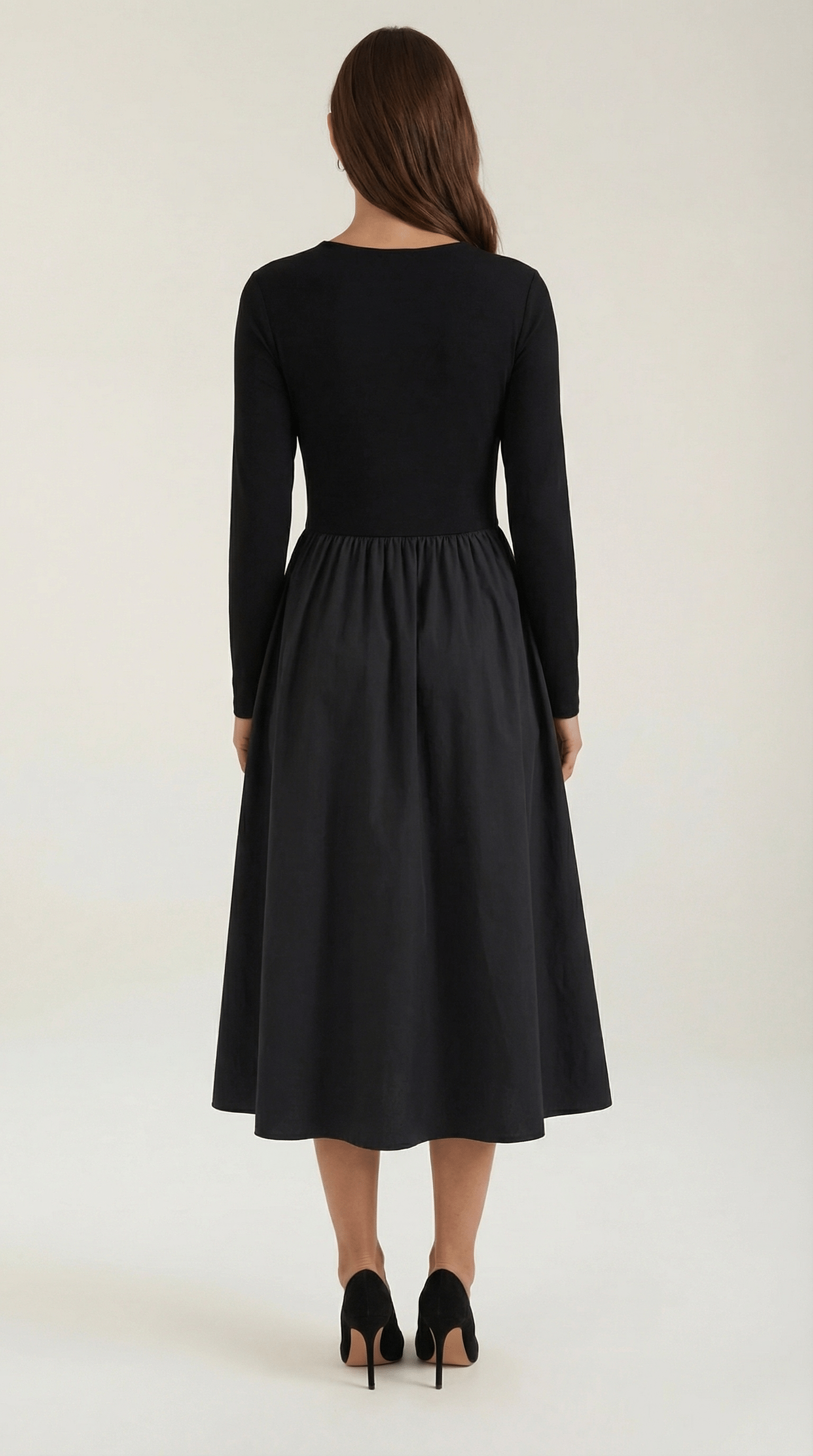 Long Sleeve Black Midi Dress-dresses > midi dress-Laventaire-Laventaire