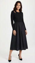 Long Sleeve Black Midi Dress-dresses > midi dress-Laventaire-Black-S-Laventaire