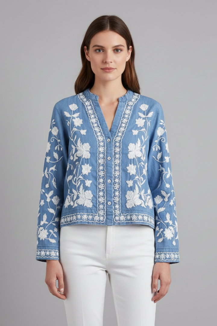 Long Sleeve Blouse Top-tops > blouses-Laventaire-Light Blue-S-Laventaire