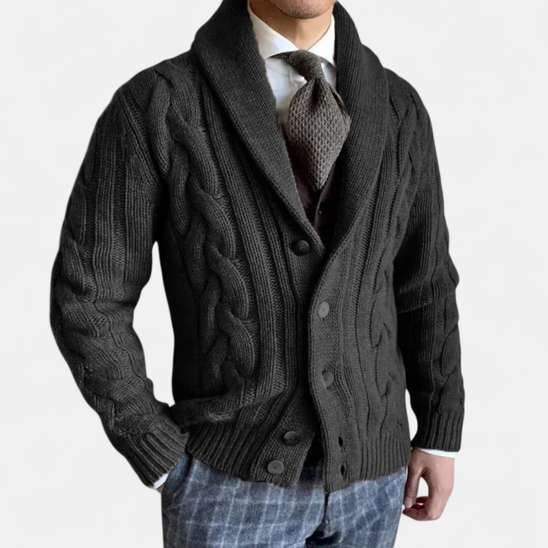 Long Sleeve Cardigan Sweater-sweaters > cardigans-Laventaire-Black-M-Laventaire
