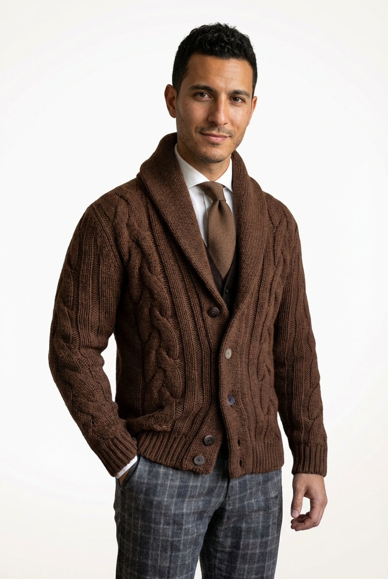 Long Sleeve Cardigan Sweater-sweaters > cardigans-Laventaire-Dark Brown-M-Laventaire
