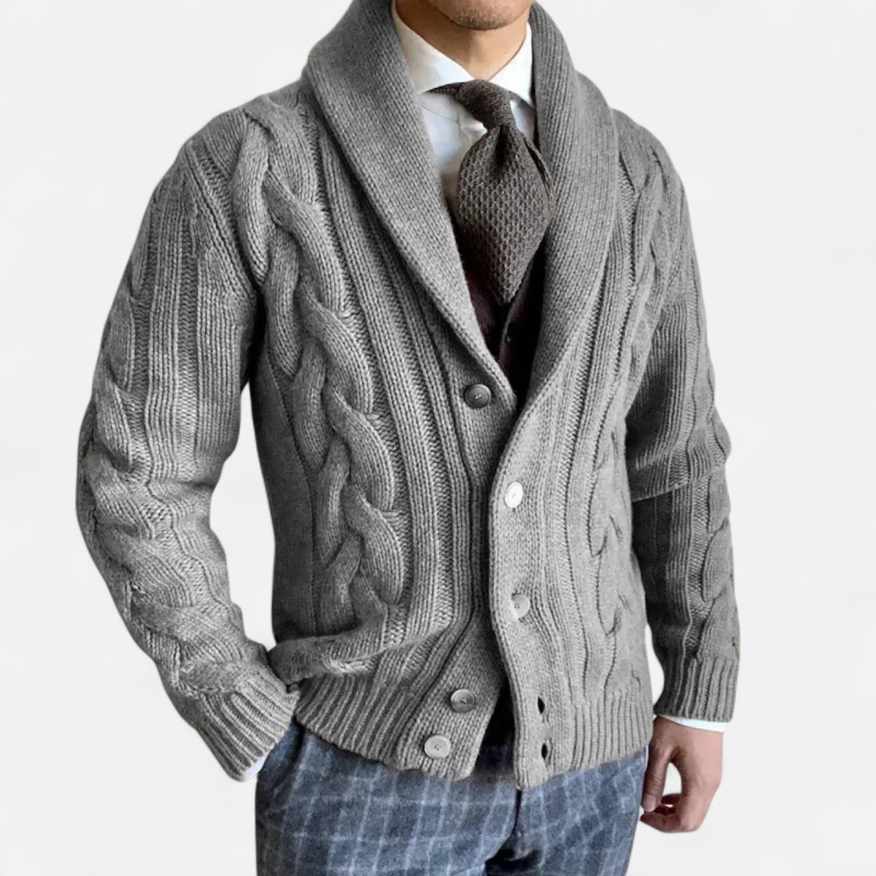 Long Sleeve Cardigan Sweater-sweaters > cardigans-Laventaire-Gray-M-Laventaire