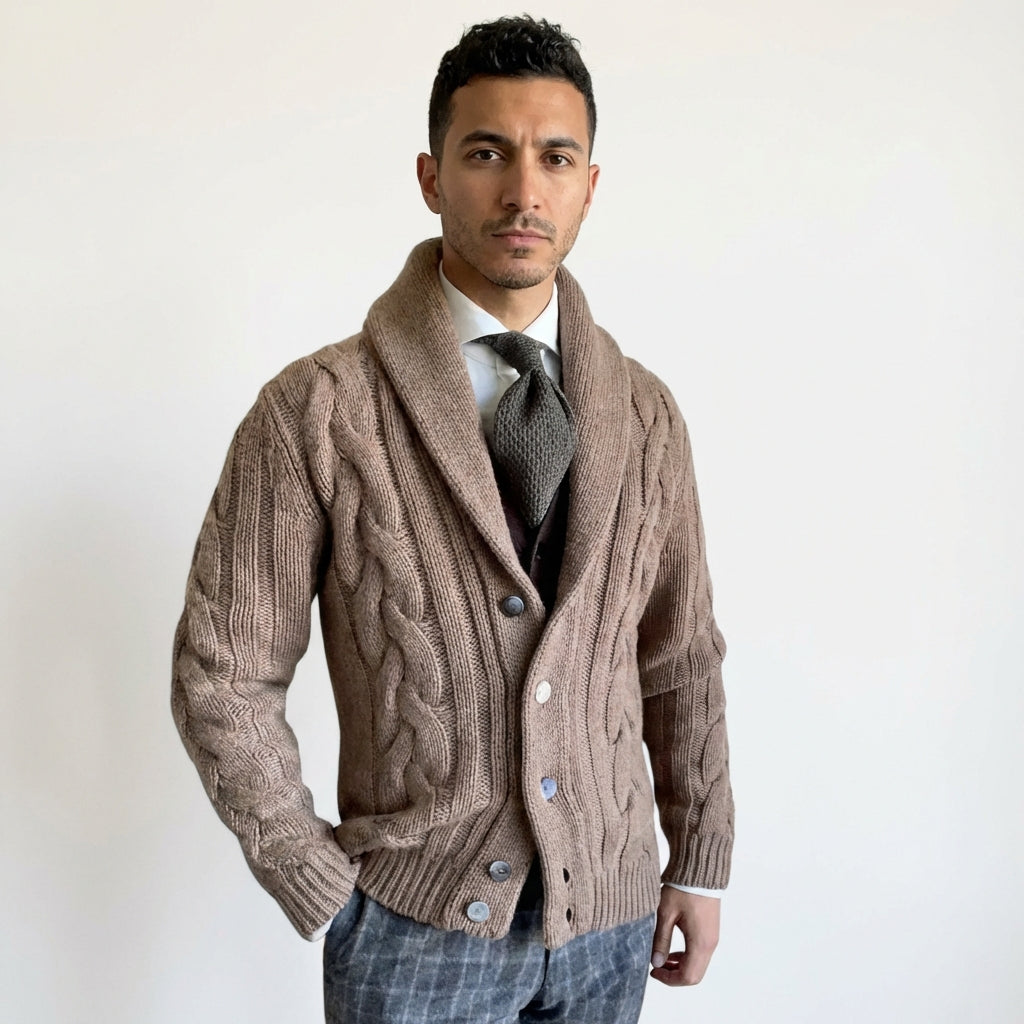 Long Sleeve Cardigan Sweater-sweaters > cardigans-Laventaire-Taupe-M-Laventaire
