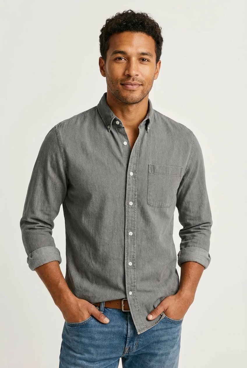 Long Sleeve Casual Shirt-shirts > casual shirts-Laventaire-Gray-S-Laventaire
