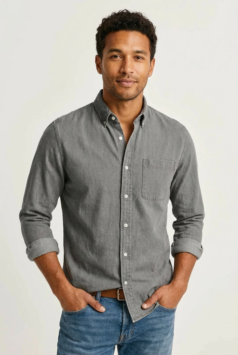 Long Sleeve Casual Shirt-shirts > casual shirts-Laventaire-Gray-S-Laventaire
