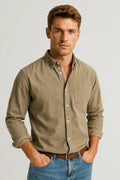 Long Sleeve Casual Shirt-shirts > casual shirts-Laventaire-Khaki-S-Laventaire