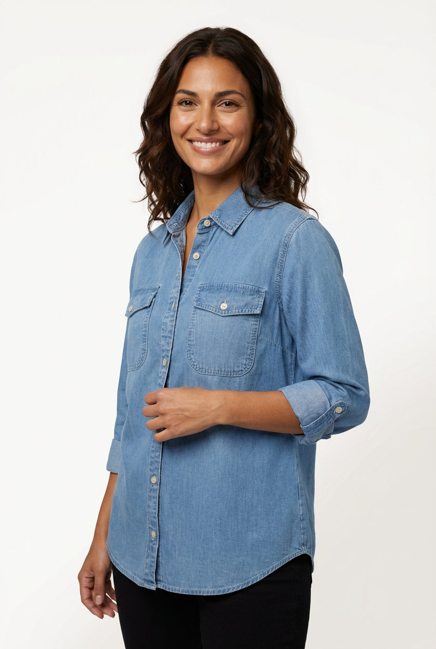 Long Sleeve Casual Shirt-shirts > long sleeve shirts > casual shirts-Laventaire-Denim Blue-S-Laventaire